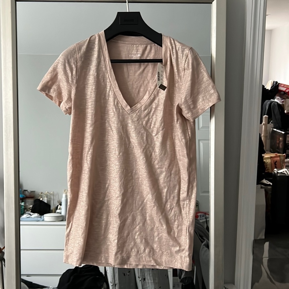 NWT Jcrew glitter shimmer vneck tee pink size xs